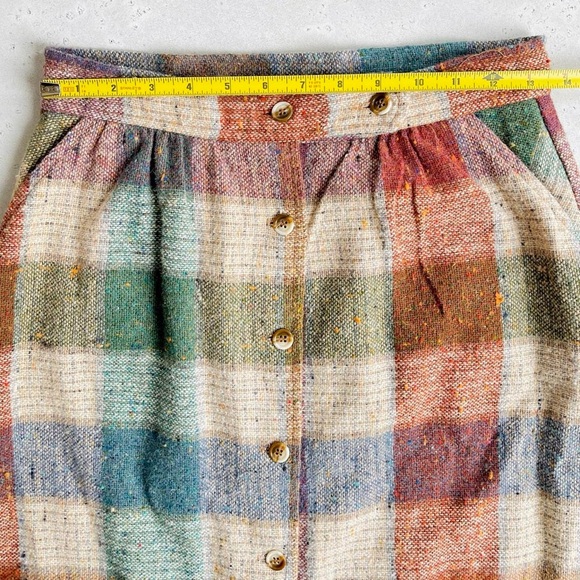 Vintage Plaid Earthy Tones Wool Midi Skirt - Picture 4 of 7